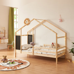 Kinderbed Lorenskog houten huisbed met valbescherming 200x90 cm [en.casa]