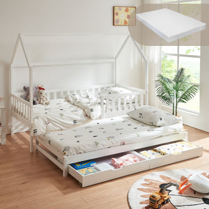 Kinderbed Aarghonmaa met matras uitschuifbed en opberglades 90x200 cm [en.casa]