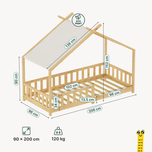 Huisbed Rila in Montessori-stijl met valbeveiliging 90x200 cm [en.casa]