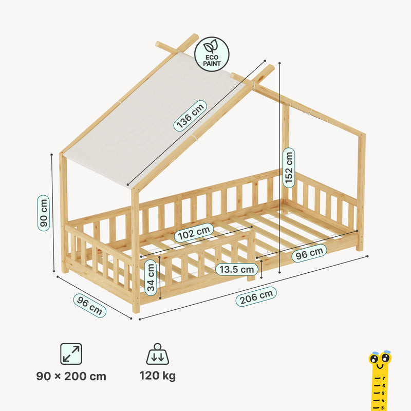 Maatschets Huisbed Rila in Montessori-stijl met valbeveiliging 90x200 cm [en.casa]