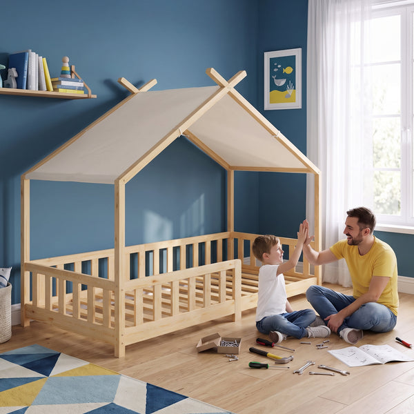 Huisbed Rila in Montessori-stijl met valbeveiliging 90x200 cm [en.casa]