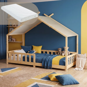 Huisbed Rila in Montessori-stijl met matras en valbeveiliging 90x200 cm [en.casa]