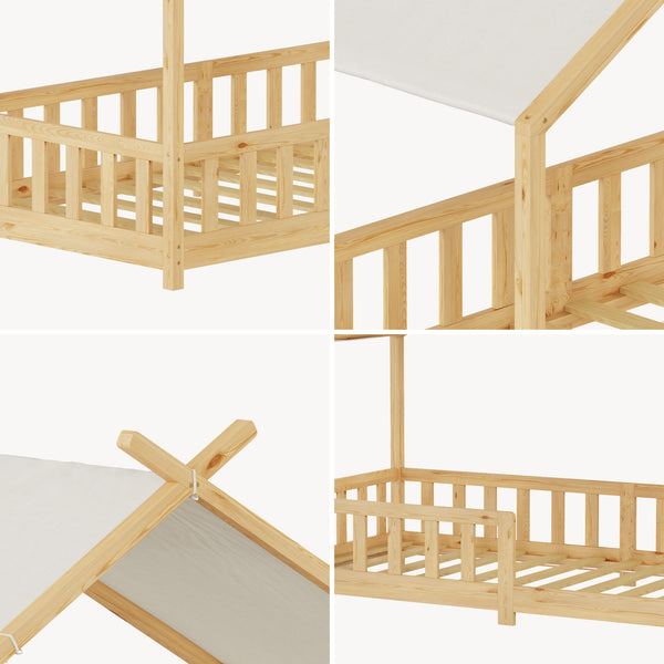 Huisbed Rila in Montessori-stijl met matras en valbeveiliging 90x200 cm [en.casa]