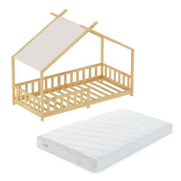 Huisbed Rila in Montessori-stijl met matras en valbeveiliging 90x200 cm [en.casa]