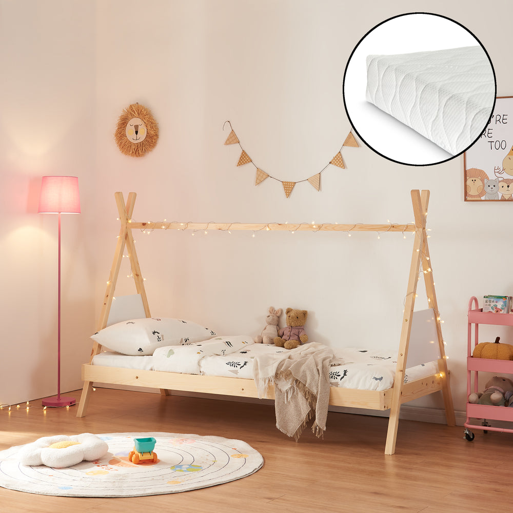 Tipi - Bed Siikajoki met matras 90x200cm grenenhout natuur [en.casa] - premiumXL