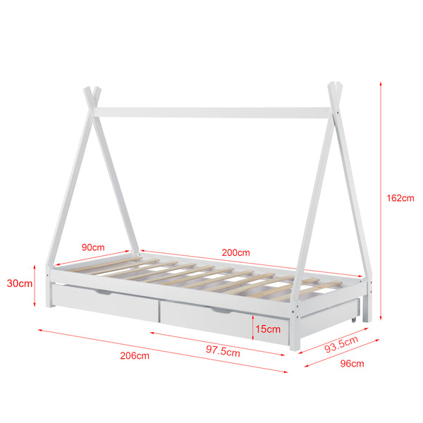 Kinderbed Tipi met bedlades 90x200 cm - 2 varianten