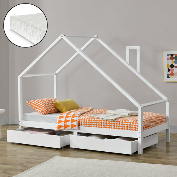 [en.casa] Kinderbed Assling 90x200 cm met matras en 2 lades - 4 varianten
