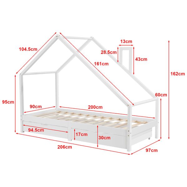 [en.casa] Kinderbed Assling 90x200 cm met matras en 2 lades - 4 varianten