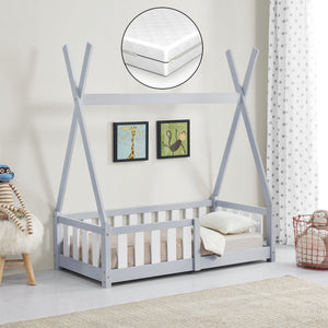 [en.casa] [neu.haus] Kinderbed Helsingborg Tipi met uitvalbeveiliging en matras 70x140 cm - 4 varianten