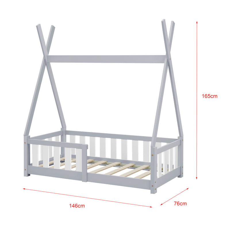 Maatschets [en.casa] Kinderbed Tipi grenen met uitvalbeveiliging 70x140 cm - 4 varianten