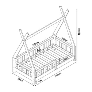 [en.casa] Kinderbed Tipi grenen met uitvalbeveiliging 70x140 cm - 4 varianten