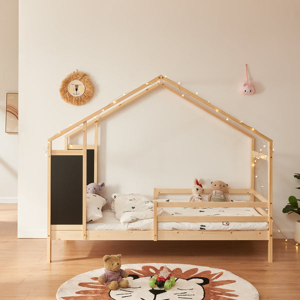 Kinderbed Lorenskog houten huisbed met valbescherming 200x90 cm [en.casa]