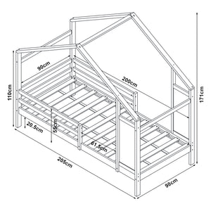 Kinderbed Lorenskog houten huisbed met valbescherming 200x90 cm [en.casa]