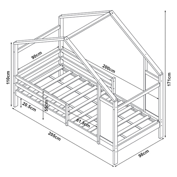 Kinderbed Lorenskog houten huisbed met valbescherming 200x90 cm [en.casa]
