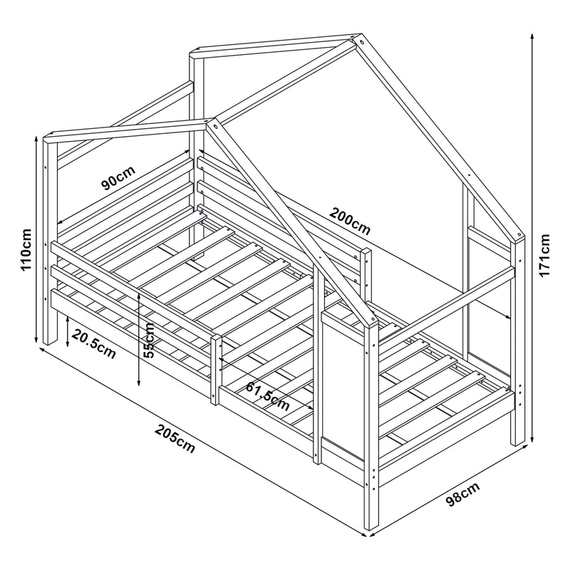 Maatschets Kinderbed Lorenskog houten huisbed met valbescherming 200x90 cm [en.casa]