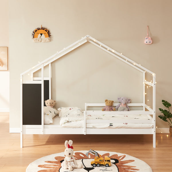 Kinderbed Lorenskog houten huisbed met valbescherming 200x90 cm [en.casa]