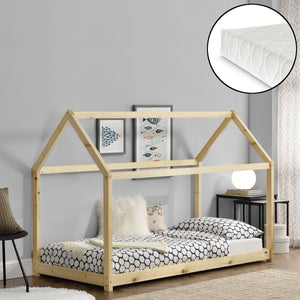 Kinderbed grenen bed huisbed 200x90 met matras - verschillende kleuren