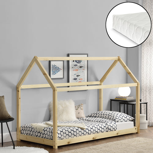 Kinderbed grenen bed huisbed 200x90 met matras - verschillende kleuren