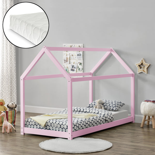 Kinderbed huisbed 200x90 met matras - verschillende kleuren