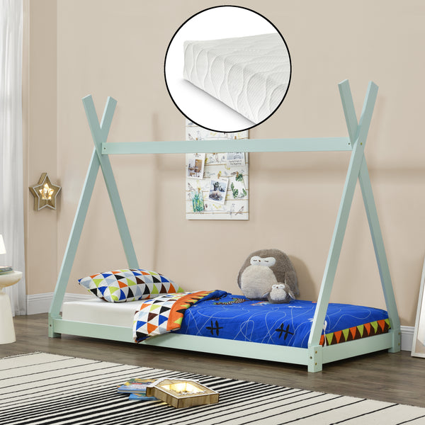 Juniorbed - Tipi met bedbodem en matras 90x200cm verschillende kleuren