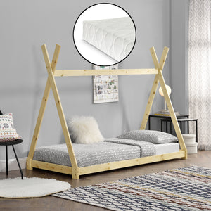 Juniorbed - Tipi met bedbodem en matras 90x200cm - verschillende kleuren