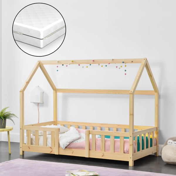 Kinderbed Sisimiut met uitvalbeveiliging bedbodem en matras [en.casa]