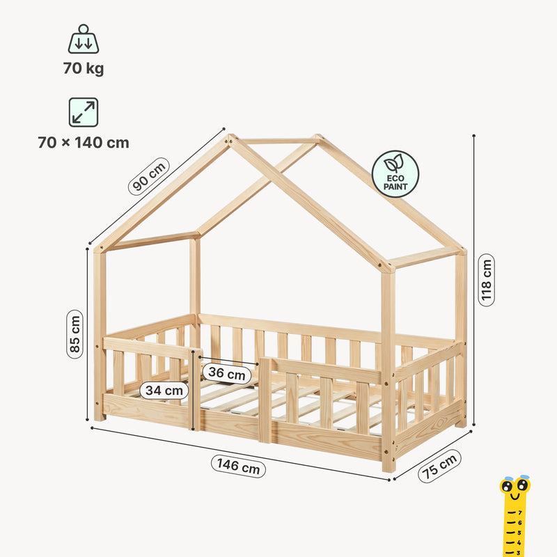 Maatschets Kinderbed Treviolo met uitvalbeveiliging en matras [en.casa]