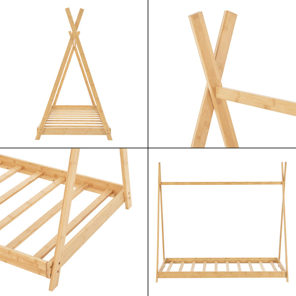 [en.casa] Kinderbed Vimpeli tipi met matras bamboe houtkleurig - 2 varianten