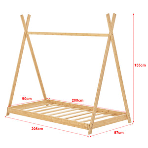 [en.casa] Kinderbed Vimpeli tipi met matras bamboe houtkleurig - 2 varianten