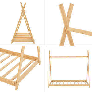 [en.casa] Kinderbed Vimpeli tipi met matras bamboe houtkleurig - 2 varianten