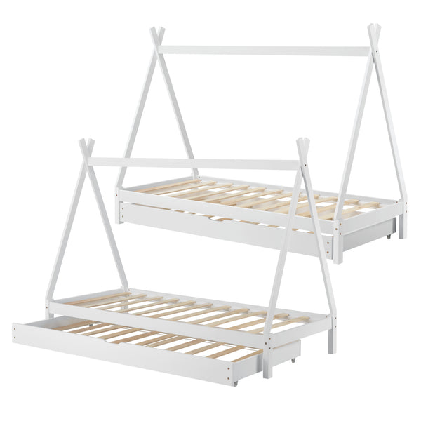 Kinderbed Tipi met onderschuifbed 90x200 cm - verschillende kleuren