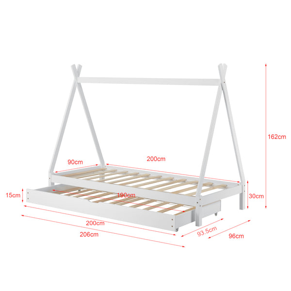 Kinderbed Tipi met onderschuifbed 90x200 cm - verschillende kleuren