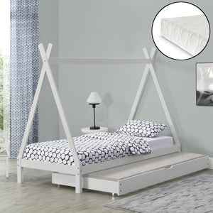 Kinderbed Tipi met onderschuifbed en 1 matras 90x200 cm - verschillende kleuren