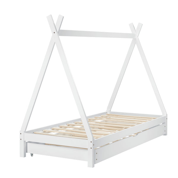 Kinderbed Tipi met onderschuifbed en 1 matras 90x200 cm - verschillende kleuren