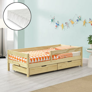 Kinderbed Borgarnes met uitvalbeveiliging matras en 2 lades - verschillende kleuren en maten