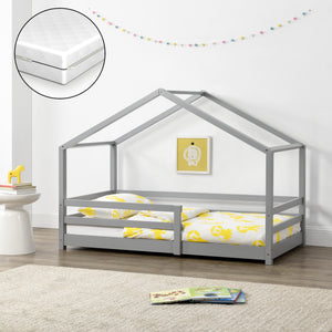 Kinderbed Knätten grenen huisbed incl. matras, bedodem en uitvalbeveiliging - verschillende kleuren en maten