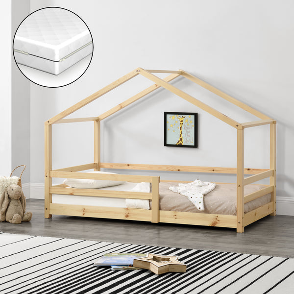 Kinderbed Knätten grenen huisbed incl. matras, bedodem en uitvalbeveiliging - verschillende kleuren en maten