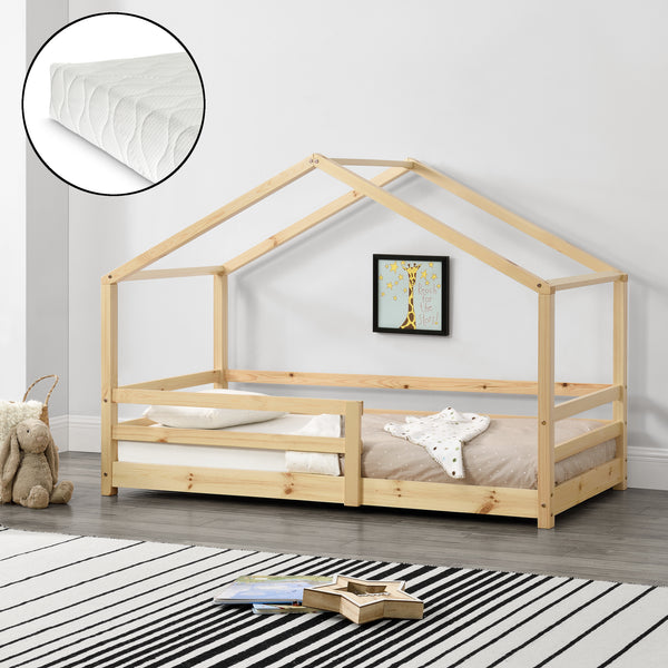 Kinderbed Knätten grenen huisbed incl. matras, bedodem en uitvalbeveiliging - verschillende kleuren en maten