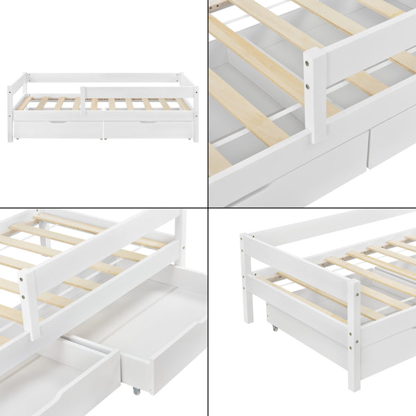 Kinderbed Borgarnes met uitvalbeveiliging en 2 lades - verschillende kleuren en maten