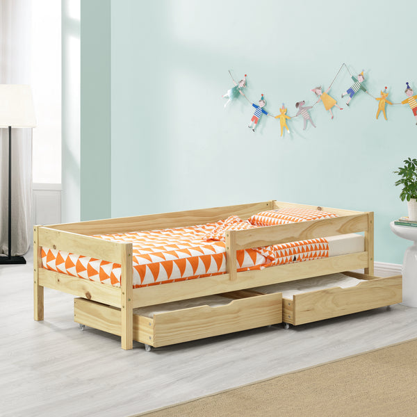 Kinderbed Borgarnes met uitvalbeveiliging en 2 lades - verschillende kleuren en maten