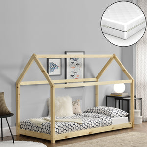 Kinderbed Netstal huisbed grenen met matras en bedbodem - verschillende kleuren en maten