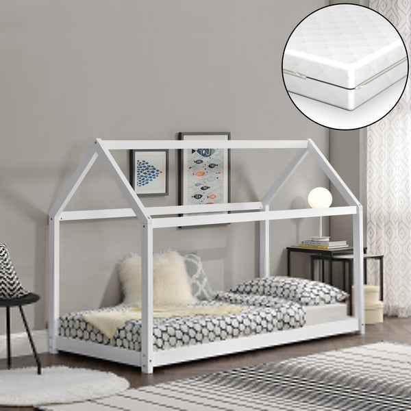 Kinderbed Netstal huisbed grenen met matras en bedbodem - verschillende kleuren en maten