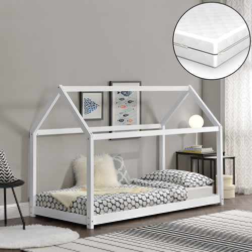 Kinderbed Netstal huisbed grenen met matras en bedbodem - verschillende kleuren en maten