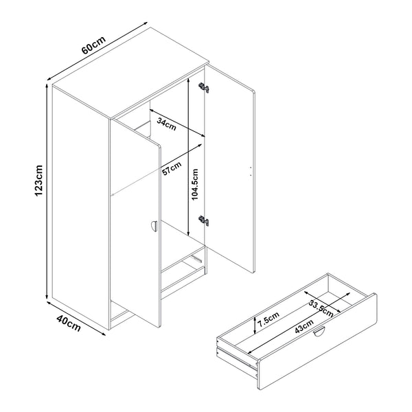 Kinderkast Sandnes kledingkast 123x60x40 cm [en.casa]