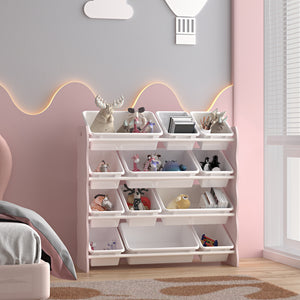 Kinderrek Vestnes met 12 opbergbakken 78x86x27 cm Cotton Candy/Wit [en.casa] - premiumXL