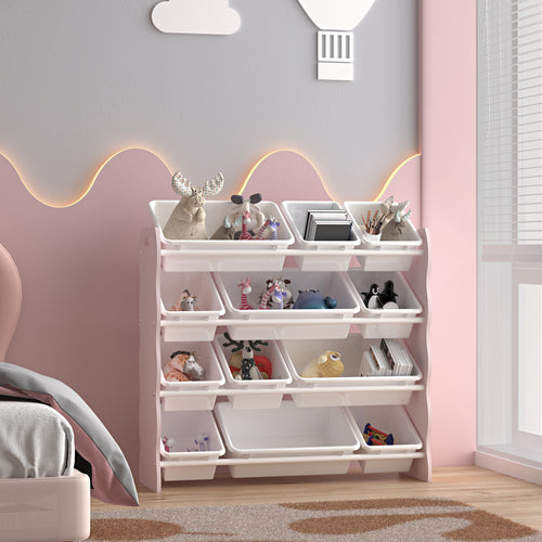 Kinderrek Vestnes met 12 opbergbakken 78x86x27 cm Cotton Candy/Wit [en.casa] - premiumXL