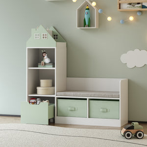 Kinderrek met zitbank Vipsali 100x99x30 cm mintgroen en wit [en.casa]