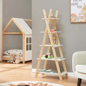 Boekenkast Vanlilu grenenhout 145x65x32 cm natuur/wit [en.casa] - premiumXL