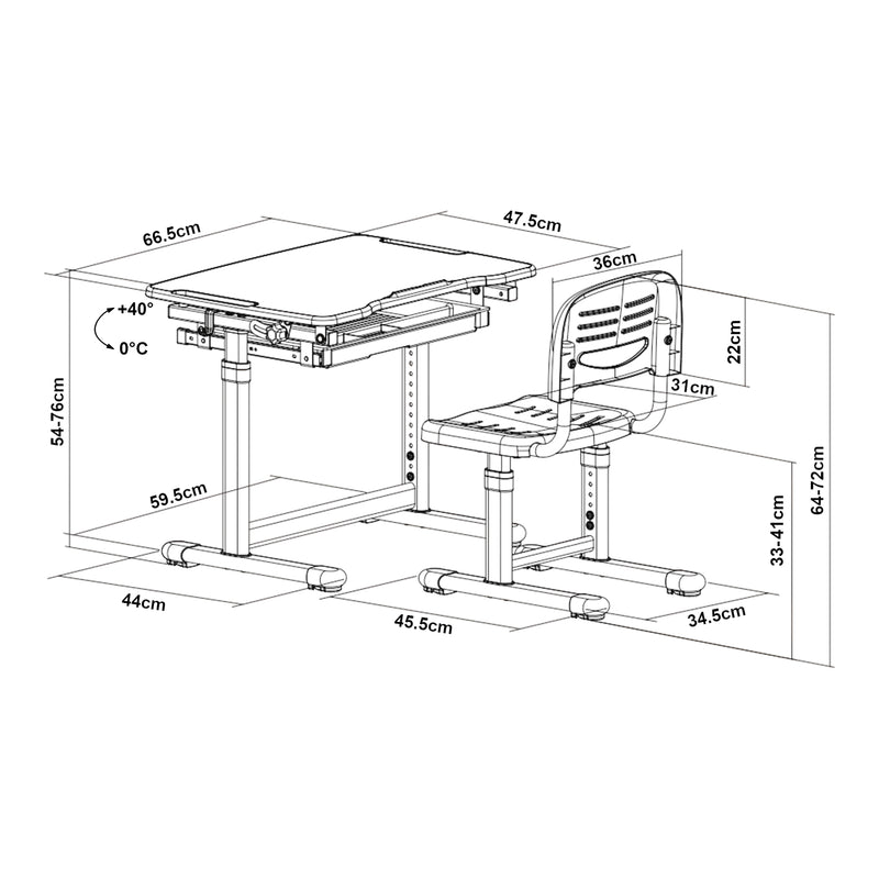 Maatschets Kinderbureauset Sala kindertafel met 1 stoel [en.casa]