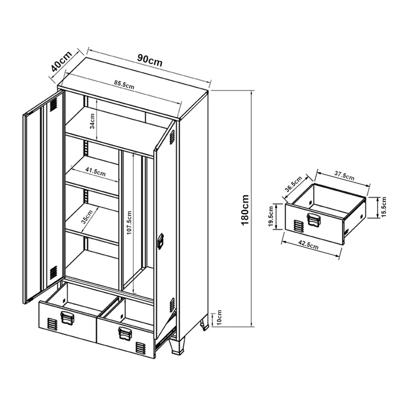 Maatschets [en.casa] Metalen kast Hankasalmi 180x90x40 cm - 4 varianten